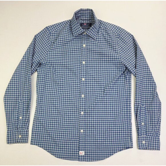 Vineyard Vines Slim Fit Small Cooper Shirt Mens Blue Gray check Polyester Shirt - Picture 5 of 12